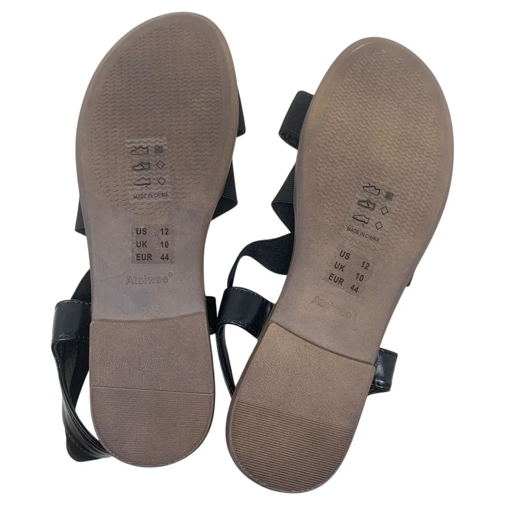 New Black Comfort Strappy Stretch Sandals Elastic Slip On Lightweight Sz 12